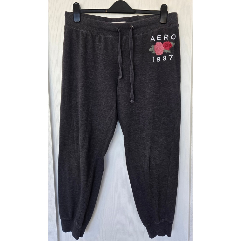 Aeropostale Floral Embroidered Jogger Sweatpants Sz L Y2K Streetwear Lounge Cozy